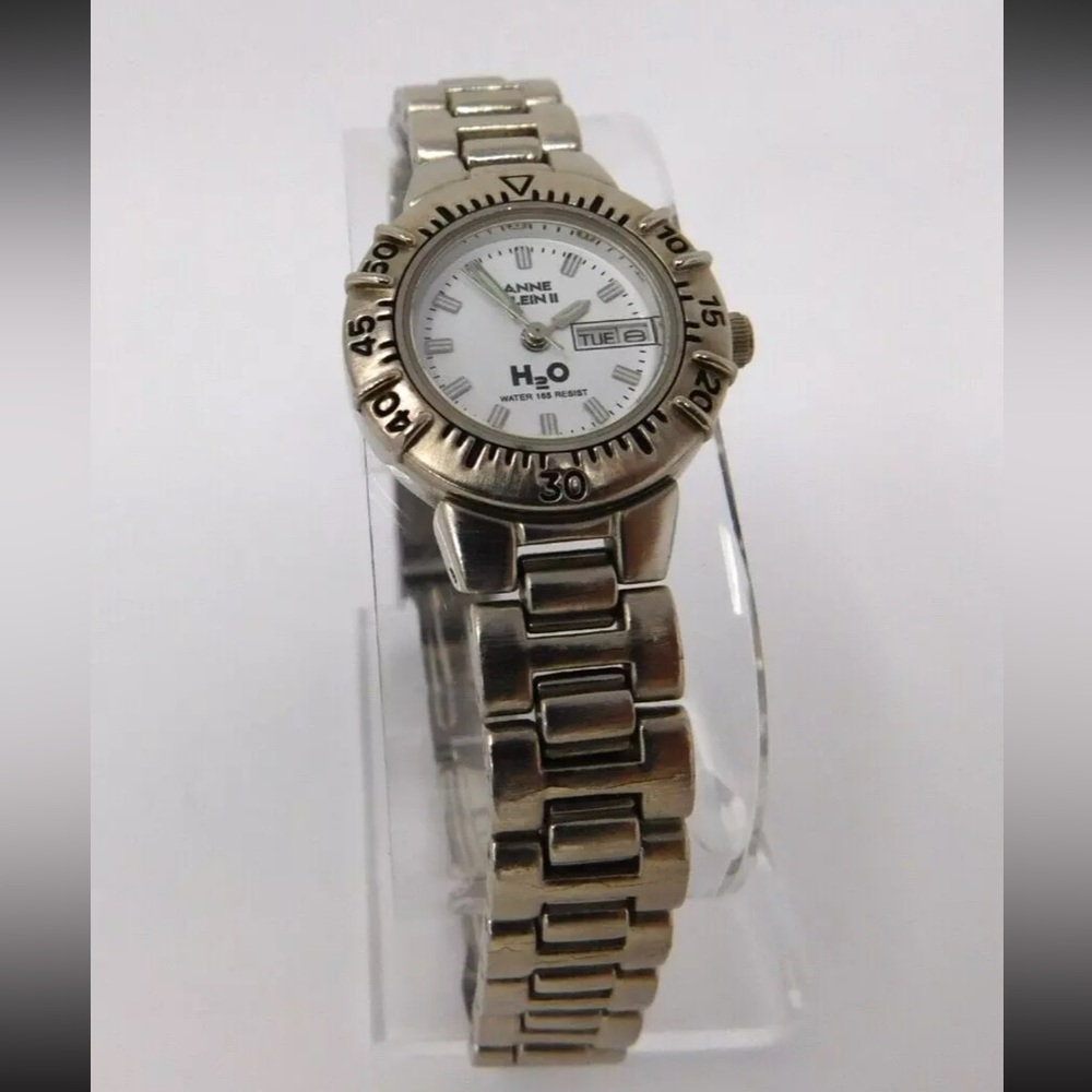 Anne Klein Women's Watch II AK H2O Quartz Day Date Ladies White Dial silver tone